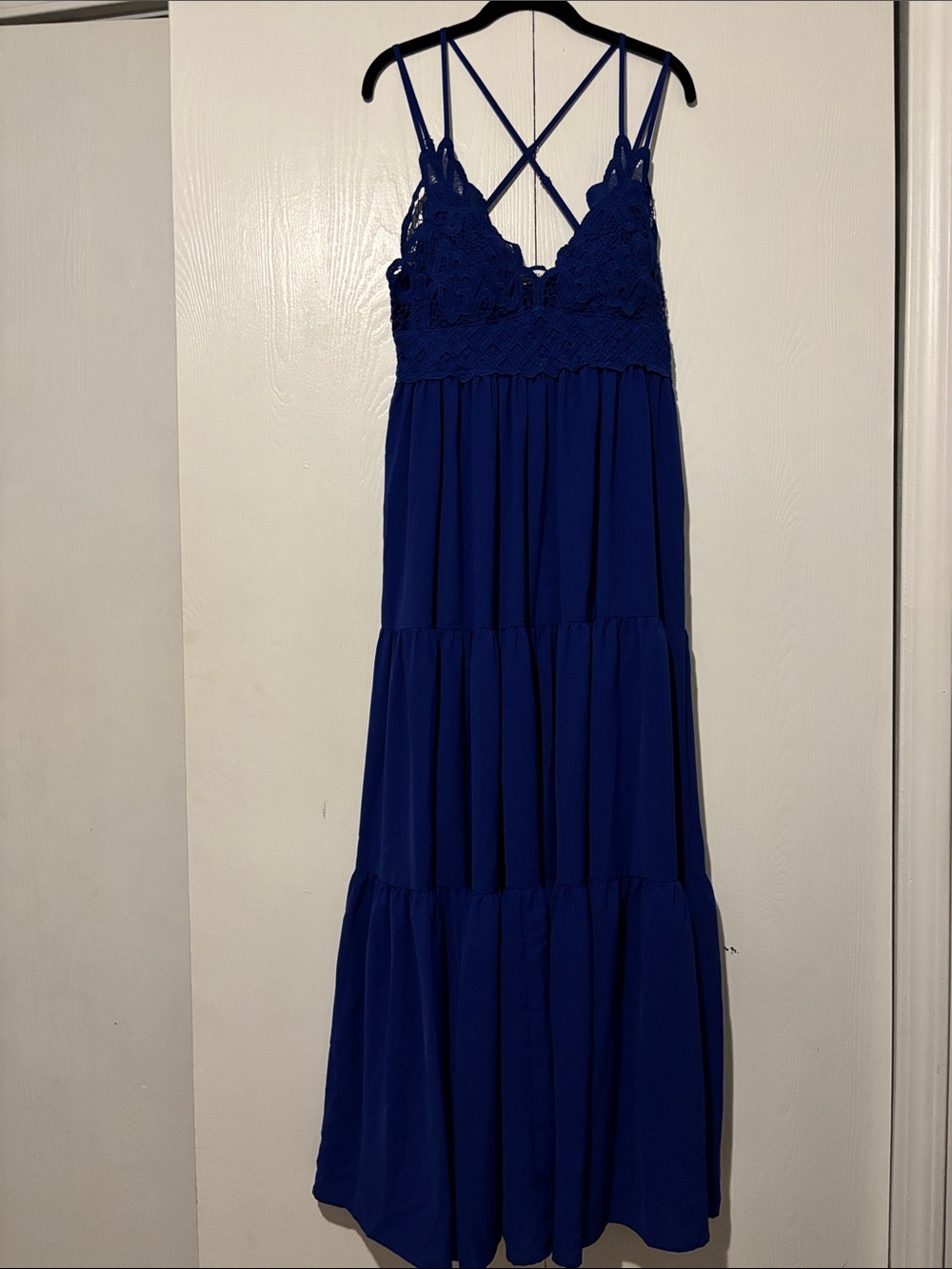 Never Worn! Cupshe Cobalt Blue Crochet Bodice Tiered Maxi Dress